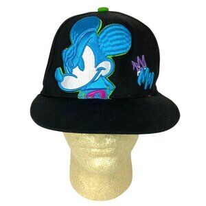 Disney Mickey Mouse Embroidered Black Snapback Hat Flat Bill 90s Adjustable